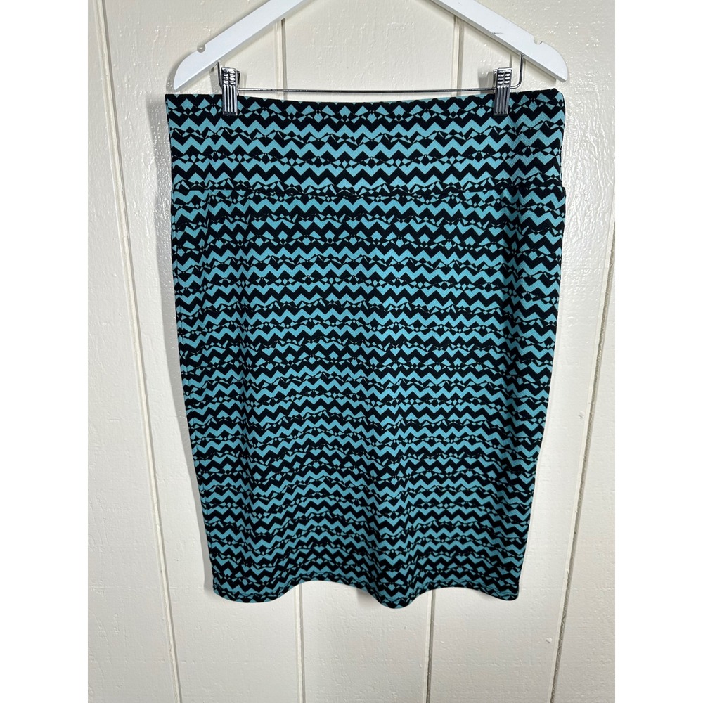 LuLaRoe Skirt Women 3XL Teal Cassie Pencil Chevron Geometric Stretch 7579
